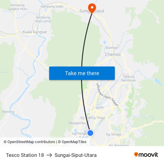 Tesco Station 18 to Sungai-Siput-Utara map