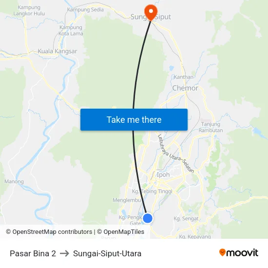 Pasar Bina 2 to Sungai-Siput-Utara map