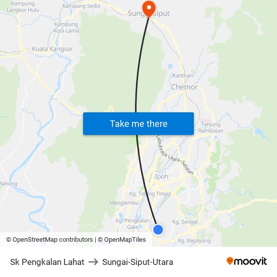 Sk Pengkalan Lahat to Sungai-Siput-Utara map