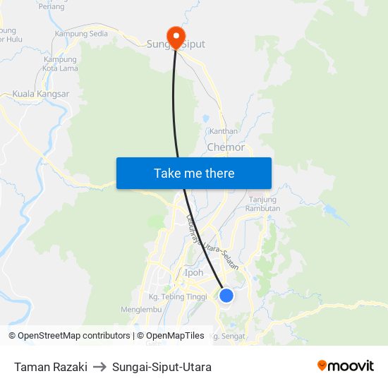 Taman Razaki to Sungai-Siput-Utara map