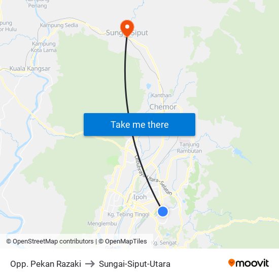 Opp. Pekan Razaki to Sungai-Siput-Utara map