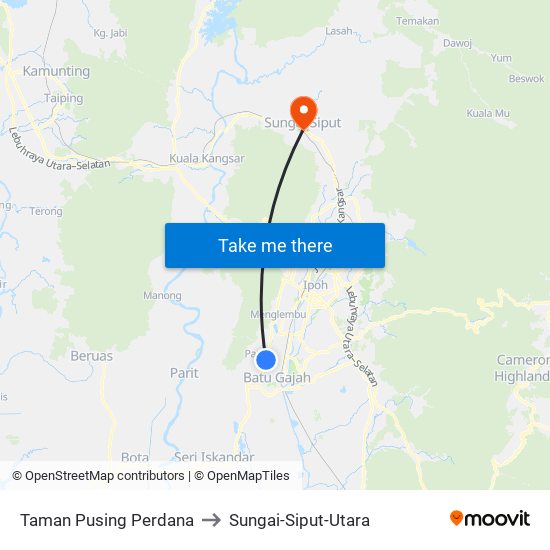 Taman Pusing Perdana to Sungai-Siput-Utara map