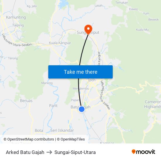 Arked Batu Gajah to Sungai-Siput-Utara map