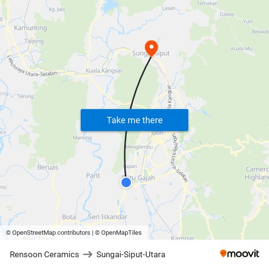 Rensoon Ceramics to Sungai-Siput-Utara map