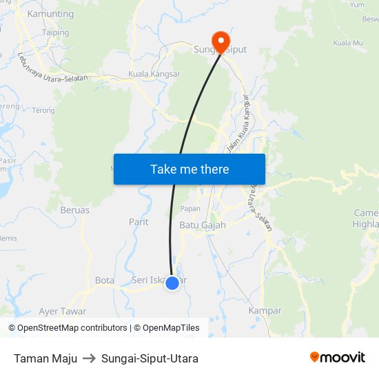 Taman Maju to Sungai-Siput-Utara map