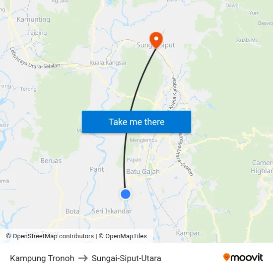 Kampung Tronoh to Sungai-Siput-Utara map