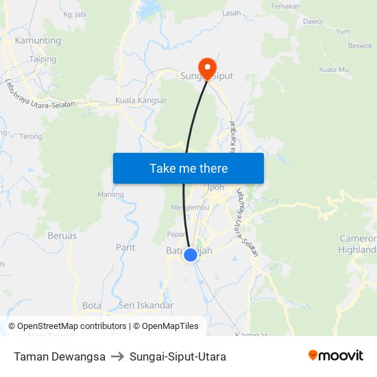 Taman Dewangsa to Sungai-Siput-Utara map