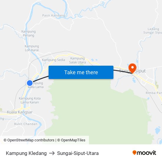 Kampung Kledang to Sungai-Siput-Utara map