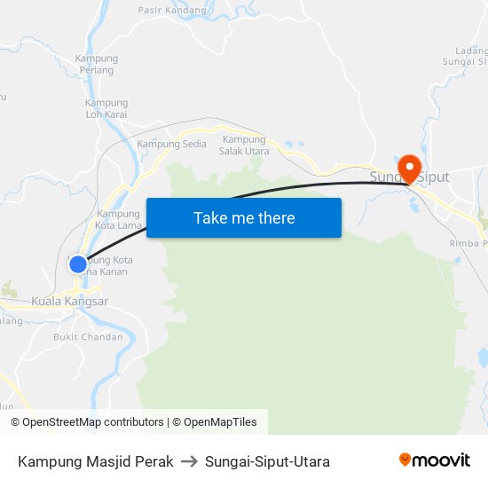 Kampung Masjid Perak to Sungai-Siput-Utara map