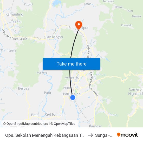 Ops. Sekolah Menengah Kebangsaan Tok Indera Wangsa Ahmad Batu Gajah to Sungai-Siput-Utara map