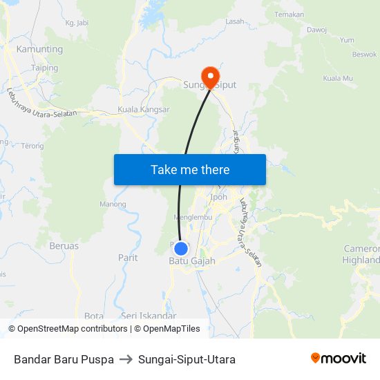 Bandar Baru Puspa to Sungai-Siput-Utara map