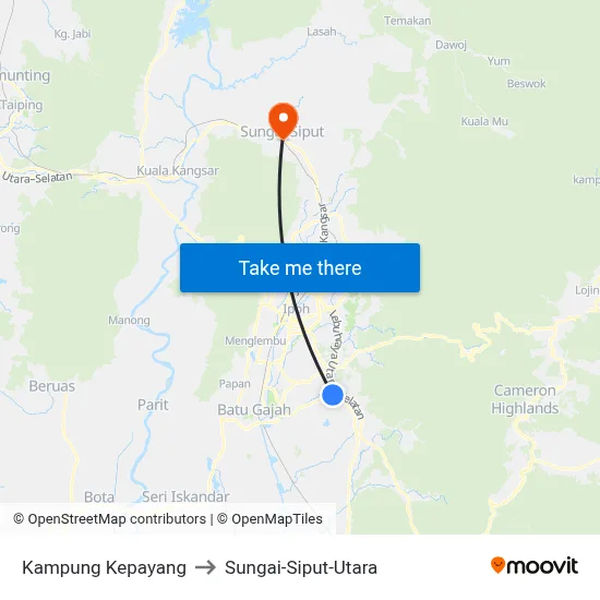 Kampung Kepayang to Sungai-Siput-Utara map