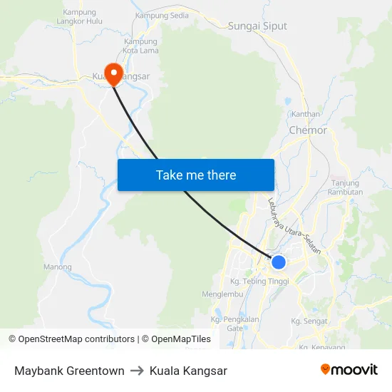 Maybank Greentown to Kuala Kangsar map