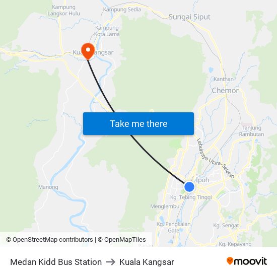 Medan Kidd Bus Station to Kuala Kangsar map