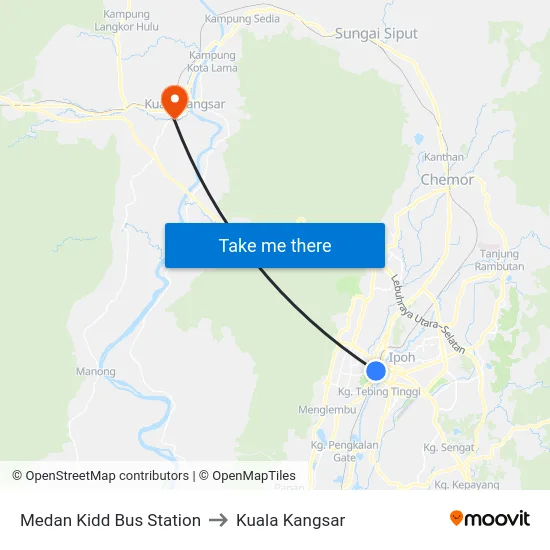 Medan Kidd Bus Station to Kuala Kangsar map