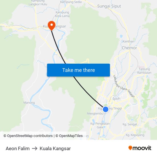 Aeon Falim to Kuala Kangsar map