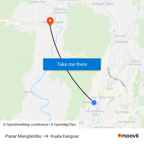 Pasar Menglembu to Kuala Kangsar map