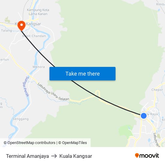 Terminal Amanjaya to Kuala Kangsar map