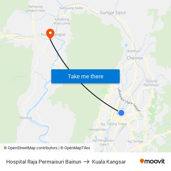 Hospital Raja Permaisuri Bainun to Kuala Kangsar map