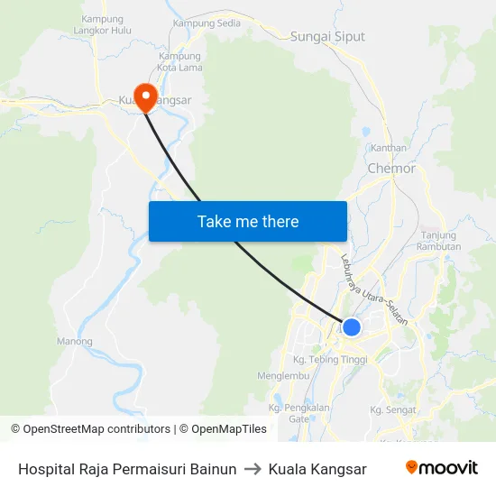 Hospital Raja Permaisuri Bainun to Kuala Kangsar map
