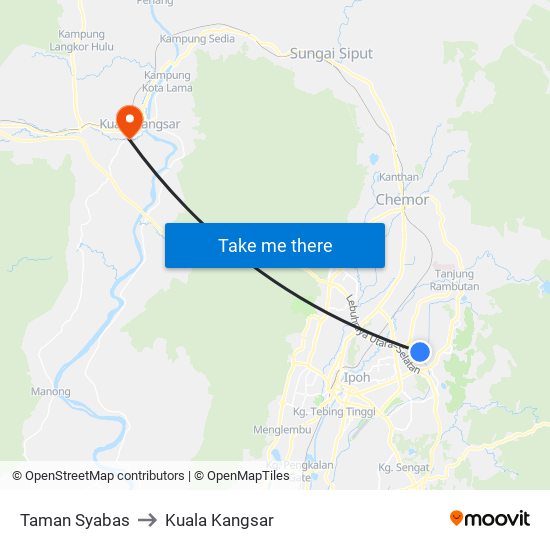 Taman Syabas to Kuala Kangsar map