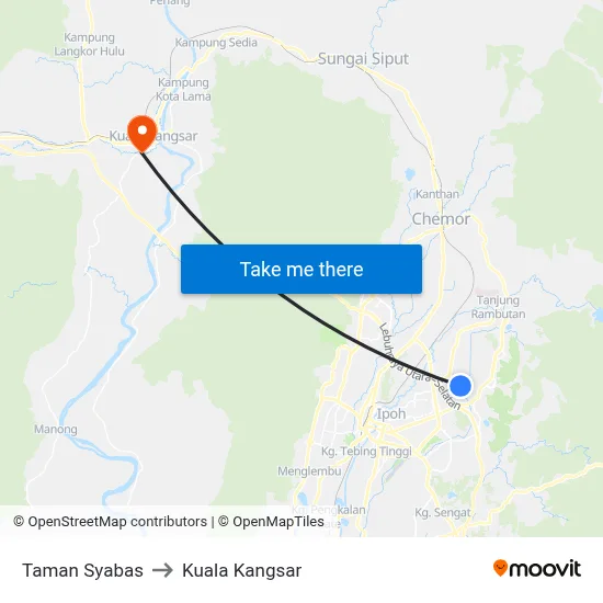 Taman Syabas to Kuala Kangsar map