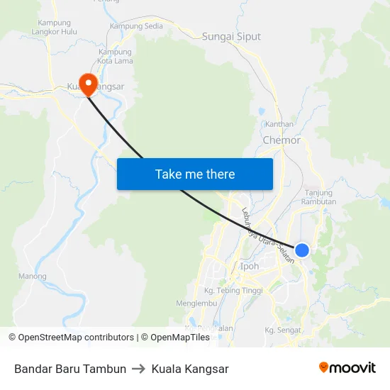 Bandar Baru Tambun to Kuala Kangsar map