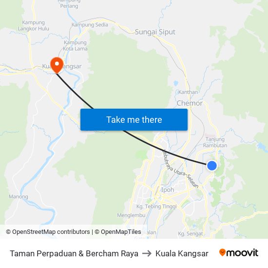 Taman Perpaduan & Bercham Raya to Kuala Kangsar map