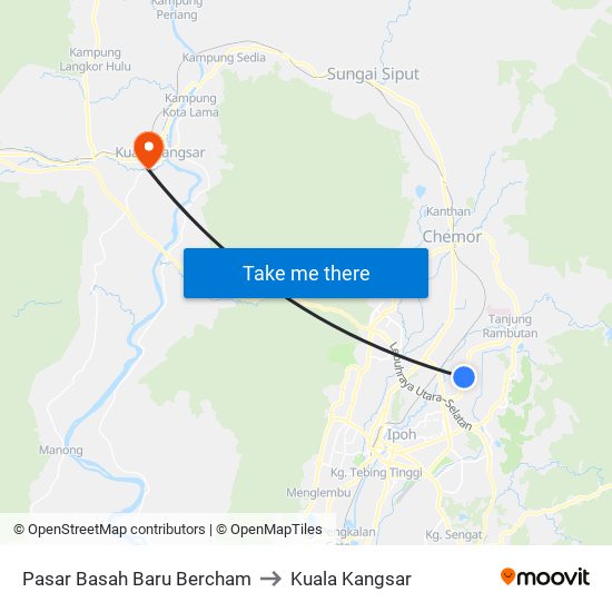 Pasar Basah Baru Bercham to Kuala Kangsar map