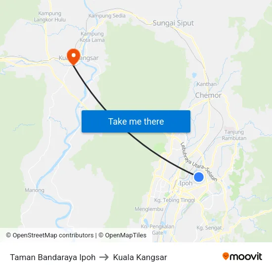 Taman Bandaraya Ipoh to Kuala Kangsar map