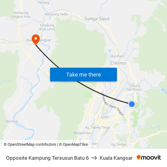 Opposite Kampung Tersusun Batu 6 to Kuala Kangsar map