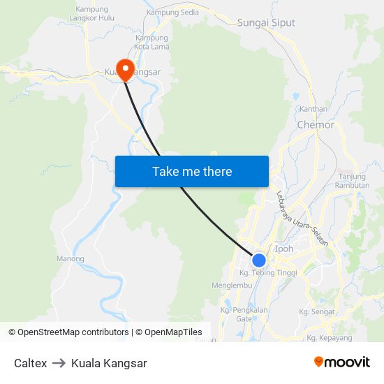 Caltex to Kuala Kangsar map
