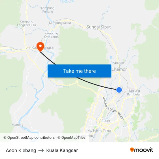 Aeon Klebang to Kuala Kangsar map