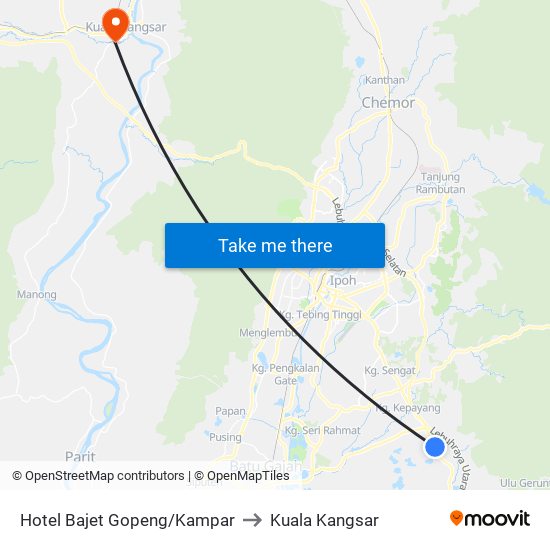 Hotel Bajet Gopeng/Kampar to Kuala Kangsar map