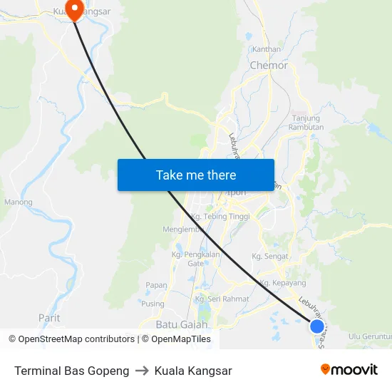 Terminal Bas Gopeng to Kuala Kangsar map
