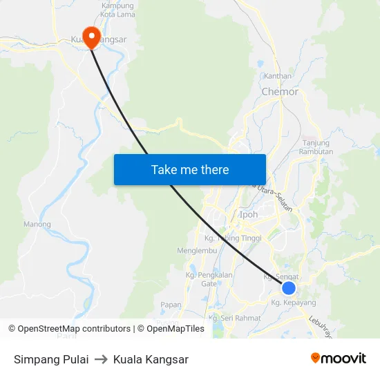 Simpang Pulai to Kuala Kangsar map