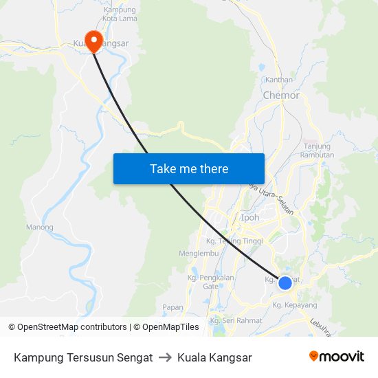 Kampung Tersusun Sengat to Kuala Kangsar map