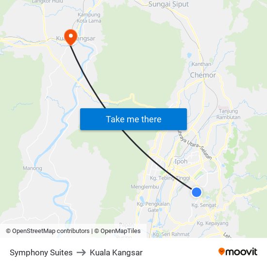 Symphony Suites to Kuala Kangsar map