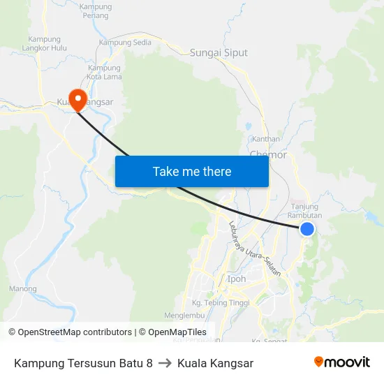 Kampung Tersusun Batu 8 to Kuala Kangsar map