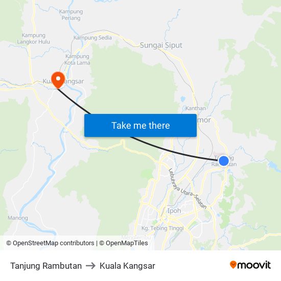 Tanjung Rambutan to Kuala Kangsar map