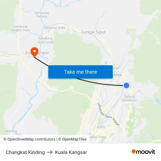 Changkat Kinding to Kuala Kangsar map