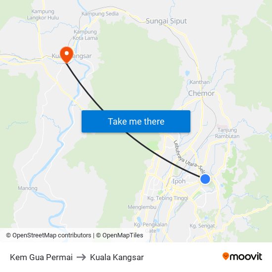 Kem Gua Permai to Kuala Kangsar map