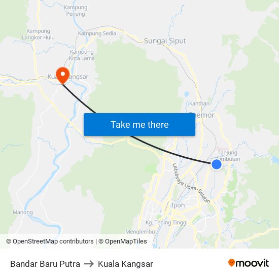 Bandar Baru Putra to Kuala Kangsar map