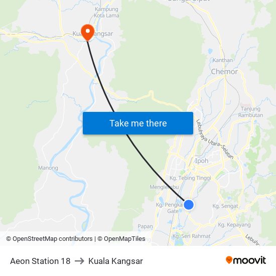 Aeon Station 18 to Kuala Kangsar map
