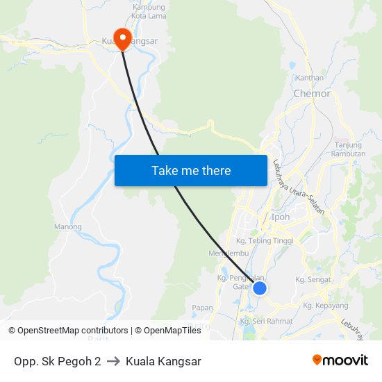 Opp. Sk Pegoh 2 to Kuala Kangsar map