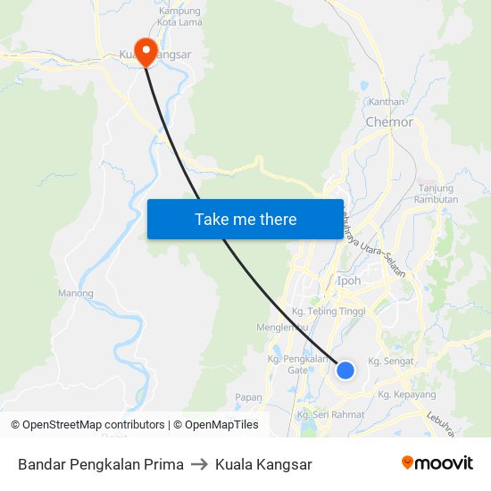 Bandar Pengkalan Prima to Kuala Kangsar map