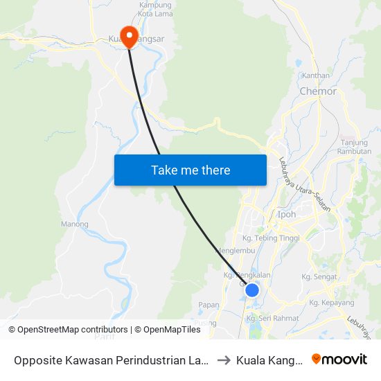 Opposite Kawasan Perindustrian Lahat 1 to Kuala Kangsar map