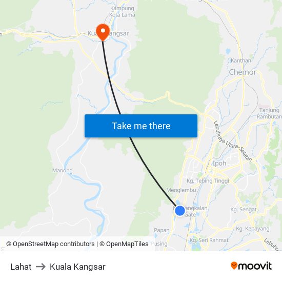 Lahat to Kuala Kangsar map