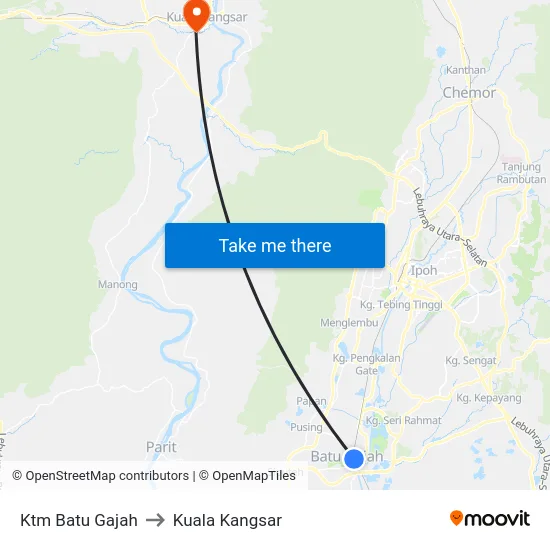Ktm Batu Gajah to Kuala Kangsar map