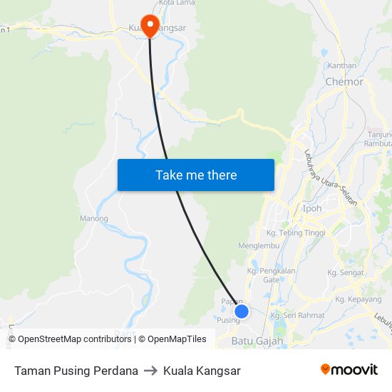 Taman Pusing Perdana to Kuala Kangsar map